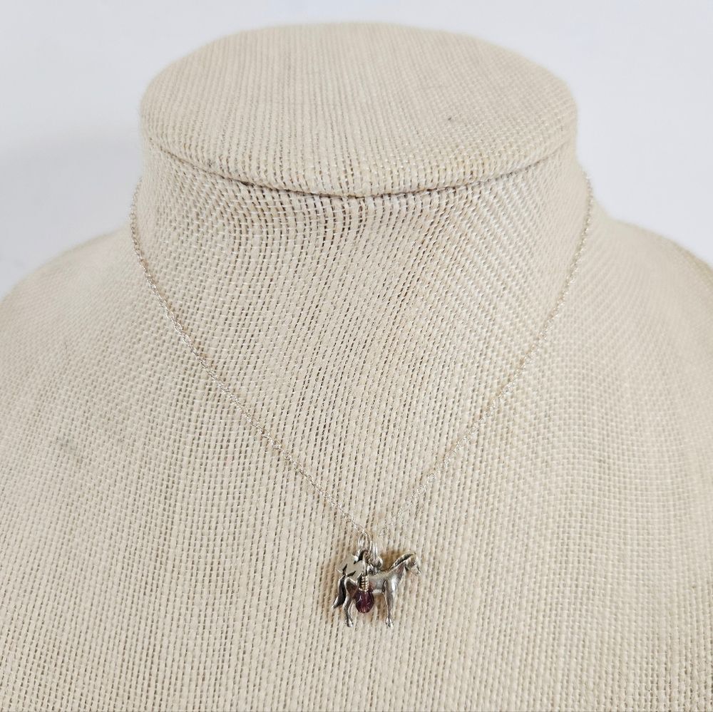 Vintage Sterling Silver Signed 935 Horse Charm M Initial Amethyst Necklace Chain